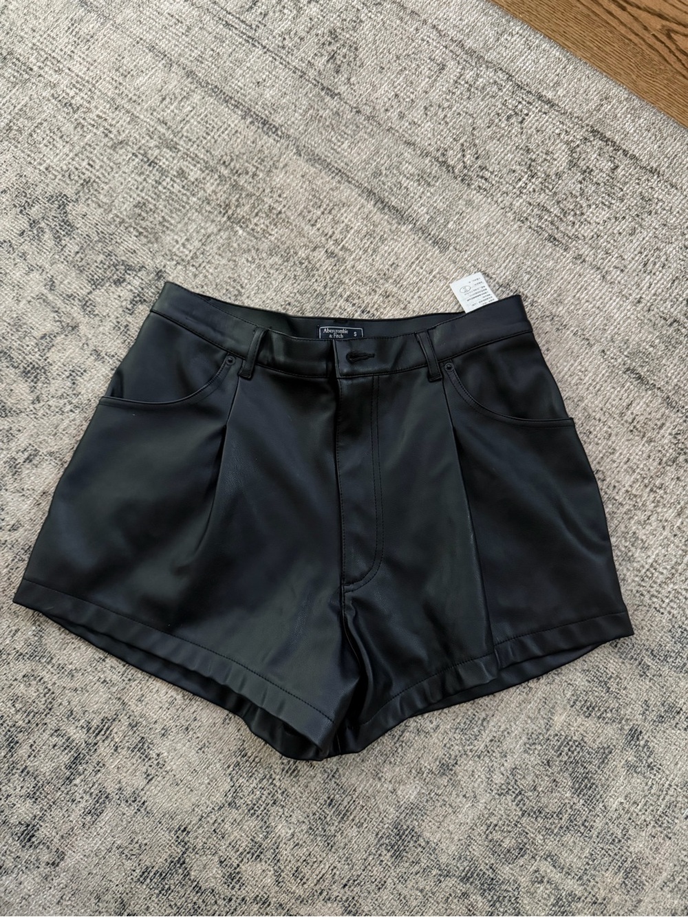 Abercrombie & Fitch Black High-Waist Faux Leather Shorts
